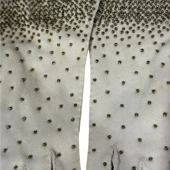 Simplex Vintage Evening Gloves Size 6 1/2 With Gold Beading at cuff Off White - Picture 8 of 9